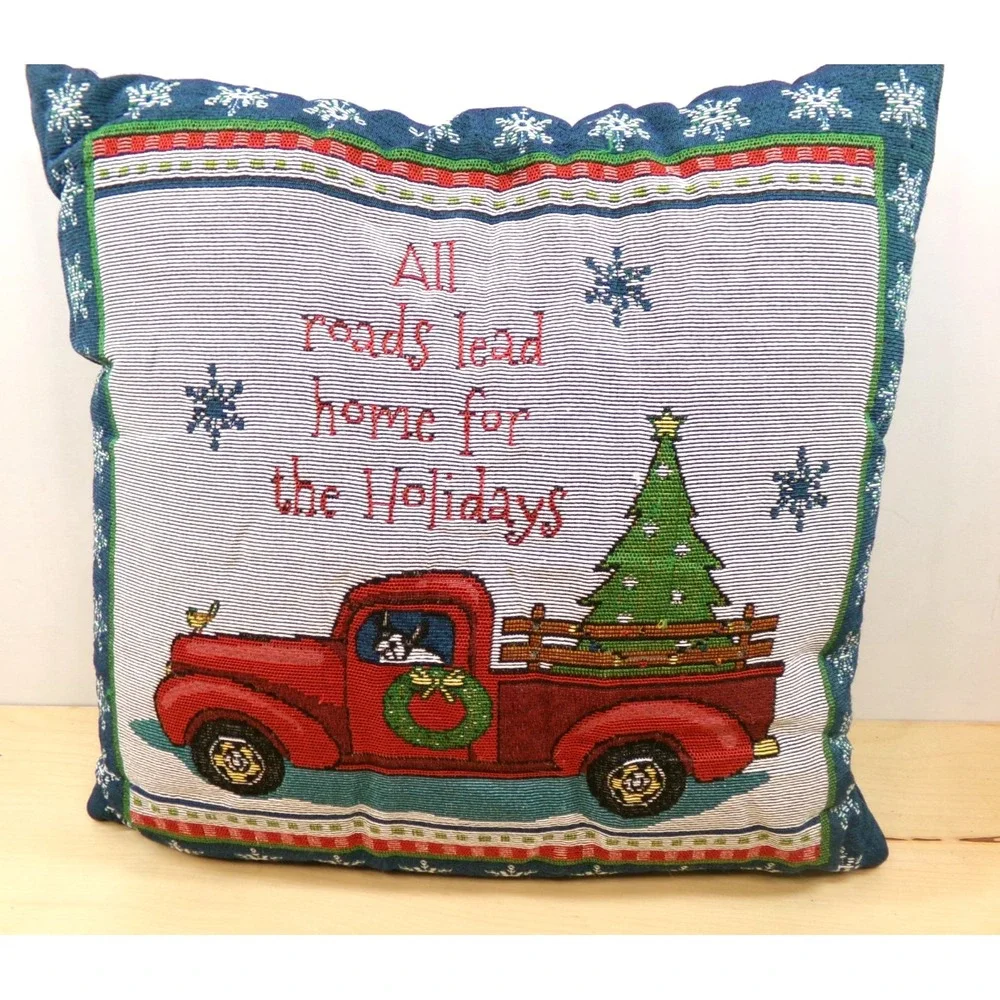 Christmas Tapestry Pillow All Roads Lead Home for the‎ Holidays 17